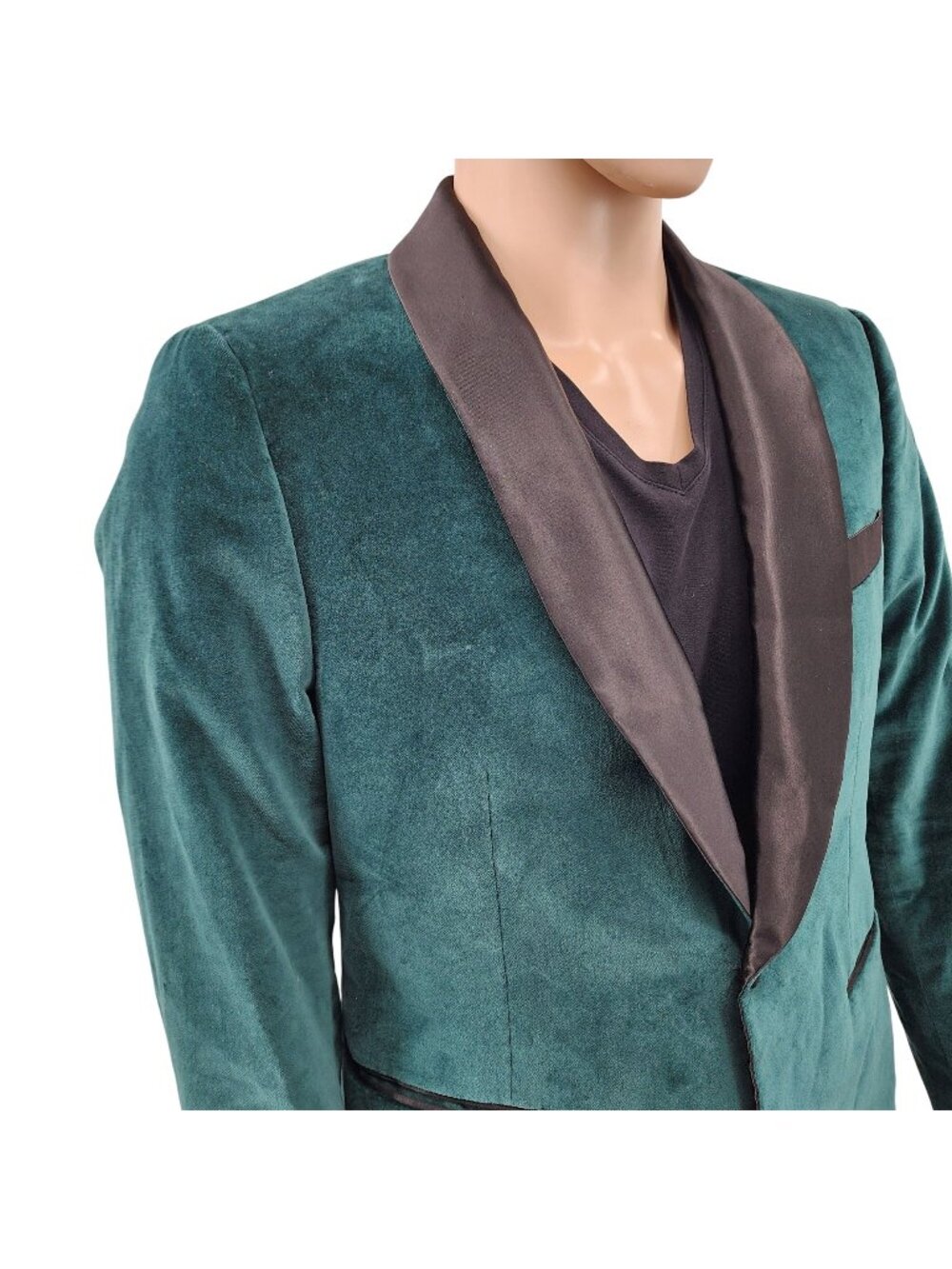 Indochino Mens Velvet Tuxedo Jacket Green & Black Cotton Blend, 40S
